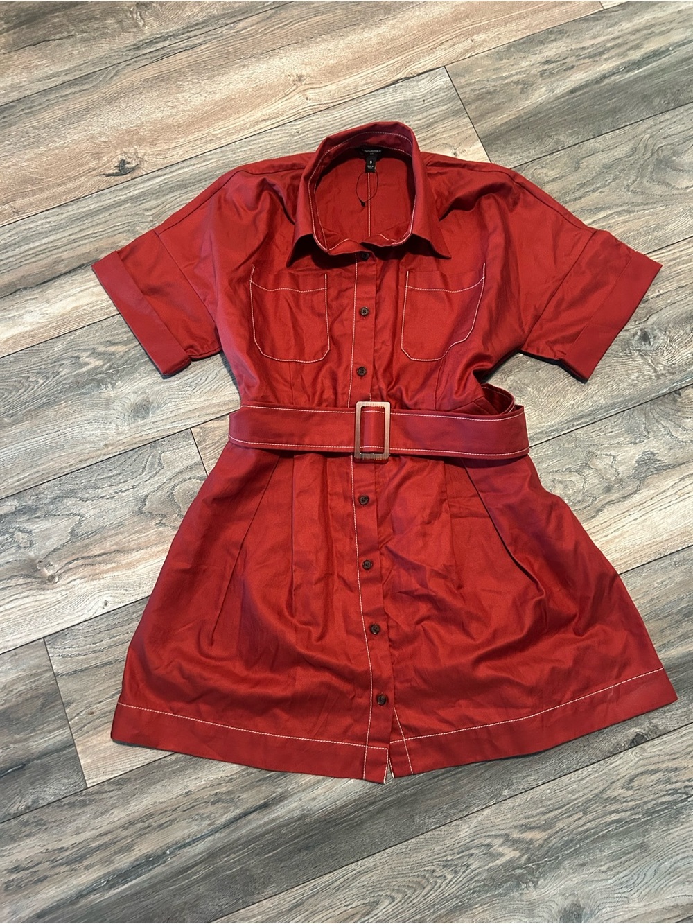 Banana Republic Dress Brand New Button Up Pockets Size Small Red Clay